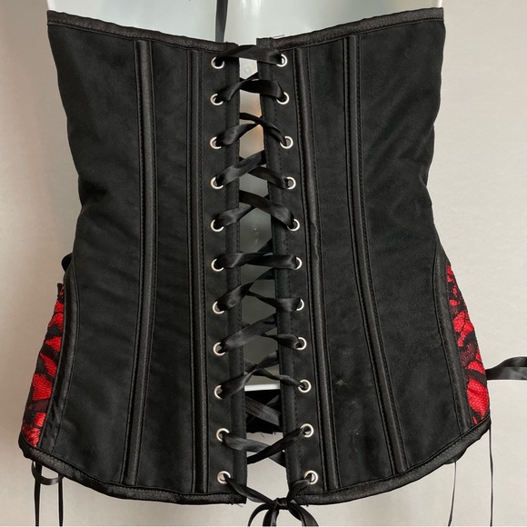 Velvet Kitten Corset Top Lace Up Black Red Halter Neck Tie Boning - Picture 11 of 13